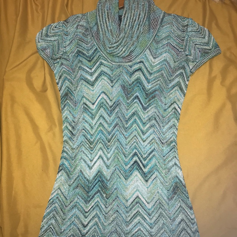 iNC shawl collar top green geometric print petite